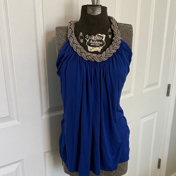 Cable & Gauge Tops - Cable & Gauge Cobalt Blue Blouse with Silver Chain Detail vintage y2K